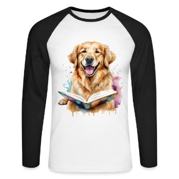 Golden Retriever Chien De Lecture Drôle Design Imprimer - T-shirt baseball manches longues Homme - blanc/noir - Devant - Nik (191cm)