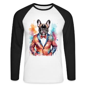 Costume Bouledogue Français Frenchie Chien Animal - T-shirt baseball manches longues Homme - blanc/noir - Devant - Nik (191cm)