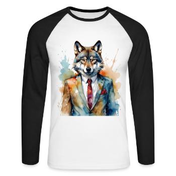 Costume de loup Imprimé de design animal coloré - T-shirt baseball manches longues Homme - blanc/noir - Devant - Nik (191cm)