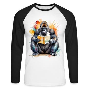 Gorille Lecture Livre Singe Coloré Animal Design Imprimer - T-shirt baseball manches longues Homme - blanc/noir - Devant - Nik (191cm)