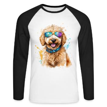 Lunettes de soleil Goldendoodle Chien Animal Design Print - T-shirt baseball manches longues Homme - blanc/noir - Devant - Nik (191cm)