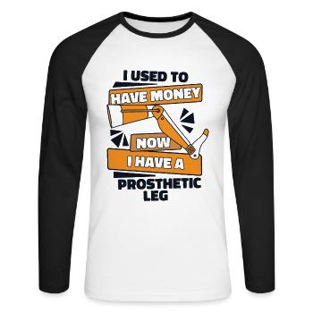 Maintenant, j’ai une jambe prothétique Jambe artificielle Jambe - T-shirt baseball manches longues Homme - blanc/noir - Devant - Nik (191cm)