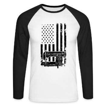 Sewing US flag Sewing Machine - Unisex Baseballshirt langarm - Weiß/Schwarz - Vorne - Nik (191cm)