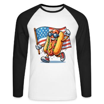 Hot Dog America USA American Flag Funny - Unisex Long Sleeve Baseball T-Shirt - white/black - Front - Nik (191cm)