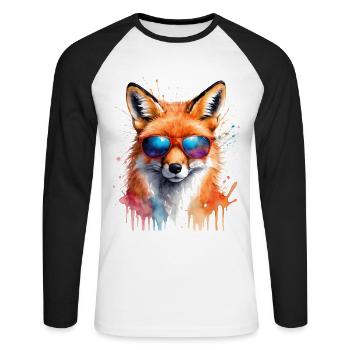 Fuchs Sonnenbrille Bunt Tier Design Print - Unisex Baseballshirt langarm - Weiß/Schwarz - Vorne - Nik (191cm)