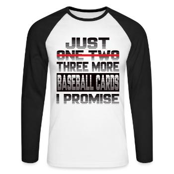 Just One More Baseball Card I Promise Baseball - Unisex Baseballshirt langarm - Weiß/Schwarz - Vorne - Nik (191cm)