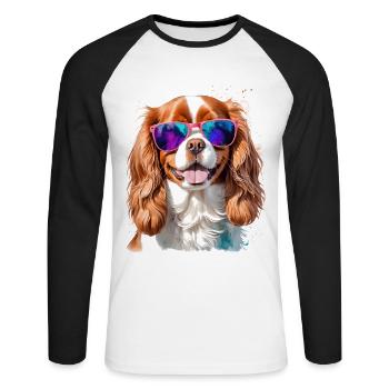 Lunettes de soleil Cavalier King Charles Spaniel Chien - T-shirt baseball manches longues Homme - blanc/noir - Devant - Nik (191cm)