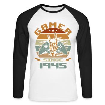 Gamer Since 1945 - Gaming Birthday Gift 1945 - Unisex Long Sleeve Baseball T-Shirt - white/black - Front - Nik (191cm)