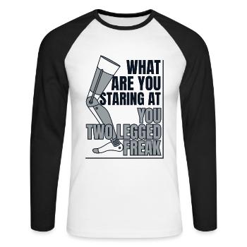 Two Legged Freak Artificial Legs User Leg - Unisex Long Sleeve Baseball T-Shirt - white/black - Front - Nik (191cm)