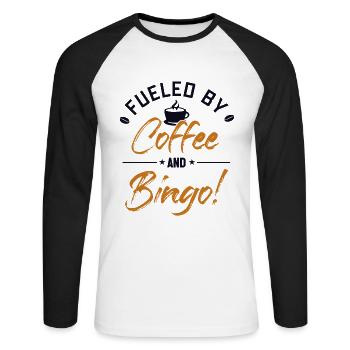 Fueled by Coffee and Bingo Caller Daubers - Unisex Long Sleeve Baseball T-Shirt - white/black - Front - Nik (191cm)