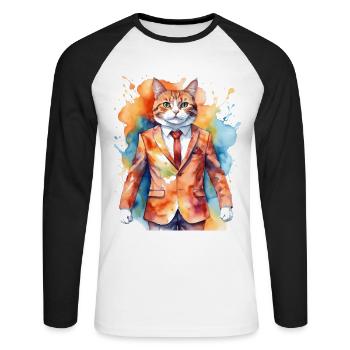 Cat Suit Colorful Funny Funny Animal Design Print - Unisex Long Sleeve Baseball T-Shirt - white/black - Front - Nik (191cm)