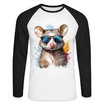 Lunettes de soleil Opossum Imprimé de design animal coloré - T-shirt baseball manches longues Homme - blanc/noir - Devant - Nik (191cm)