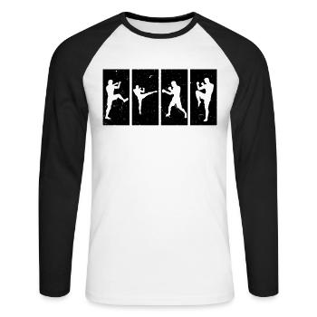 Muay Thai fighter silhouettes Muay Thai - Unisex Long Sleeve Baseball T-Shirt - white/black - Front - Nik (191cm)