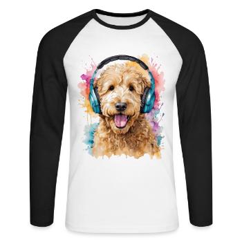 Goldendoodle Casque Chien Animal Design Imprimer - T-shirt baseball manches longues Homme - blanc/noir - Devant - Nik (191cm)