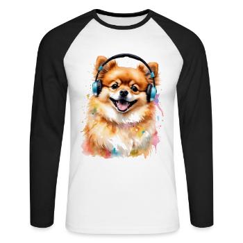 Casque de Poméranie Chien Imprimé - T-shirt baseball manches longues Homme - blanc/noir - Devant - Nik (191cm)