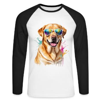 Labrador Retriever Sonnenbrille Hund Design Print - Unisex Baseballshirt langarm - Weiß/Schwarz - Vorne - Nik (191cm)