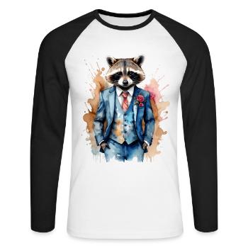 Costume de raton laveur Imprimé de conception animale colorée - T-shirt baseball manches longues Homme - blanc/noir - Devant - Nik (191cm)