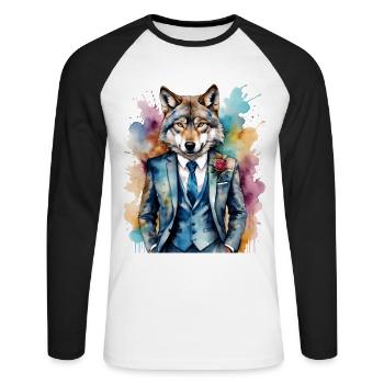 Costume de loup Imprimé de design animal coloré - T-shirt baseball manches longues Homme - blanc/noir - Devant - Nik (191cm)