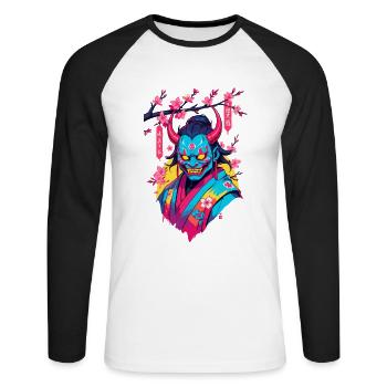 Oni Samouraï Vaporwave Esthétique Japon Culture - T-shirt baseball manches longues Homme - blanc/noir - Devant - Nik (191cm)