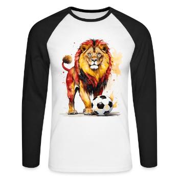 Lion Football Colorful Belgium Animal Design Print - Unisex Long Sleeve Baseball T-Shirt - white/black - Front - Nik (191cm)