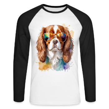 Lunettes de soleil Cavalier King Charles Spaniel Chien - T-shirt baseball manches longues Homme - blanc/noir - Devant - Nik (191cm)