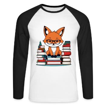 Niedlicher Buch Liebhaber Fuchs Mit Brille - Unisex Baseballshirt langarm - Weiß/Schwarz - Vorne - Nik (191cm)