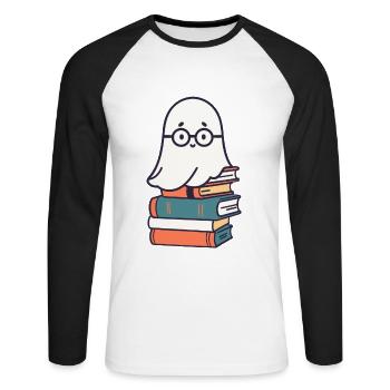 Reading Halloween Ghost Little Books Ghost - Unisex Long Sleeve Baseball T-Shirt - white/black - Front - Nik (191cm)