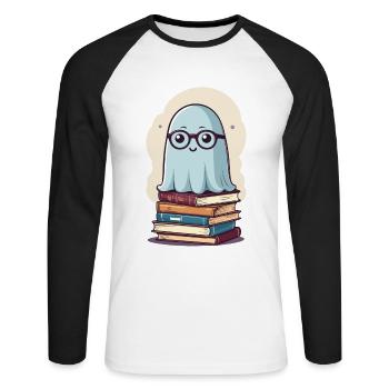 Reading Halloween Ghost Book Lover Style - Unisex Long Sleeve Baseball T-Shirt - white/black - Front - Nik (191cm)