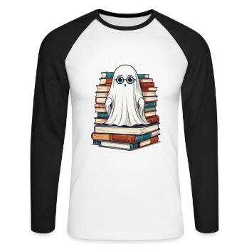 Reading Halloween Ghost Little Books Ghost - Unisex Long Sleeve Baseball T-Shirt - white/black - Front - Nik (191cm)