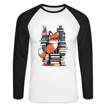 Niedlicher Buch Liebhaber Fuchs Mit Brille - Unisex Baseballshirt langarm - Weiß/Schwarz - Vorne - Nik (191cm)