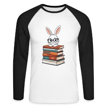 Lesender Hase Perfekter Bücherwurm Stil - Unisex Baseballshirt langarm - Weiß/Schwarz - Vorne - Nik (191cm)