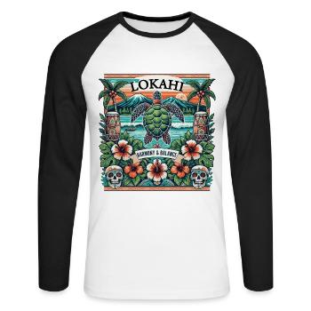 Hawaii Lokahi Harmonie und Gleichgewicht Reine Glückseligkeit - Unisex Baseballshirt langarm - Weiß/Schwarz - Vorne - Nik (191cm)