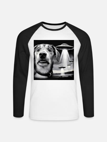 Chokerede hunde og UFO'er - Sci-Fi Surprise Design - Langærmet herre-baseballshirt - hvid/sort