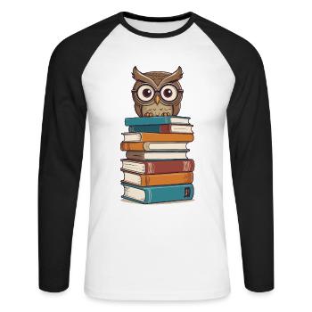 Livres hibou hibou amant mignon livre illustration - T-shirt baseball manches longues Homme - blanc/noir - Devant - Nik (191cm)