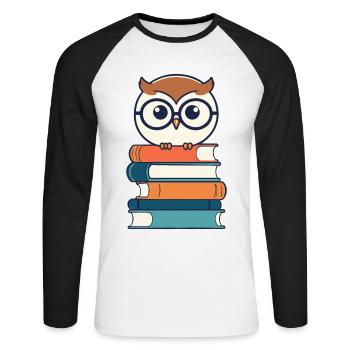 Bücher Eule Eulen Liebhaber Leseratte Illustration - Unisex Baseballshirt langarm - Weiß/Schwarz - Vorne - Nik (191cm)