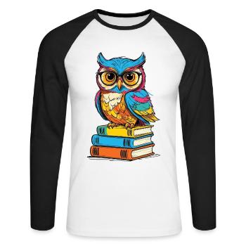 Bücher Eule Eulen Liebhaber Süße Buch Illustration - Unisex Baseballshirt langarm - Weiß/Schwarz - Vorne - Nik (191cm)
