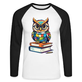 Books Owl Owls Lover Cute Book Illustration - Unisex Long Sleeve Baseball T-Shirt - white/black - Front - Nik (191cm)