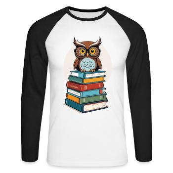 Books Owl Owls Lover Cute Book Illustration - Unisex Long Sleeve Baseball T-Shirt - white/black - Front - Nik (191cm)