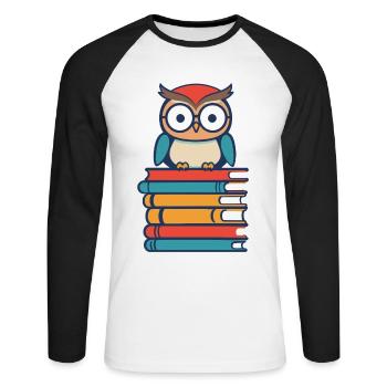 Books Owl Cute Bookworm Bookworm Bookworm - Unisex Long Sleeve Baseball T-Shirt - white/black - Front - Nik (191cm)