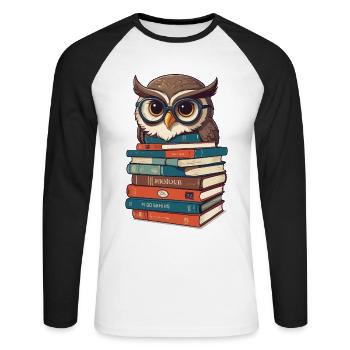 Owls Lover Cute Book Illustration - Unisex Long Sleeve Baseball T-Shirt - white/black - Front - Nik (191cm)