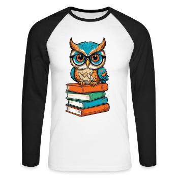 Books Owl Funny Book Lover Illustration - Unisex Long Sleeve Baseball T-Shirt - white/black - Front - Nik (191cm)