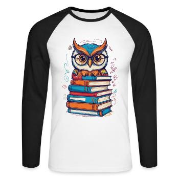 Books Owl Cute Book Illustration Bookworm - Unisex Long Sleeve Baseball T-Shirt - white/black - Front - Nik (191cm)