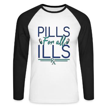 Pharmacy Pills for all Ills - Unisex Long Sleeve Baseball T-Shirt - white/black - Front - Nik (191cm)