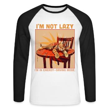 Chat paresseux Humour Mode d’économie d’énergie Citation amusante - T-shirt baseball manches longues Homme - blanc/noir - Devant - Nik (191cm)