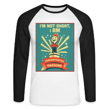 Lustiger konzentrierter großartiger kurzer Menschenwitz - Unisex Baseballshirt langarm - Weiß/Schwarz - Vorne - Nik (191cm)