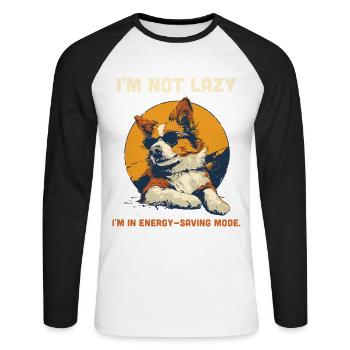 Lazy Dog Humor Energy Saving Mode Funny - Unisex Long Sleeve Baseball T-Shirt - white/black - Front - Nik (191cm)