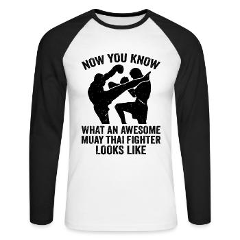 Muay Thai Boxing - Superbe combattant de Muay Thai - T-shirt baseball manches longues Homme - blanc/noir - Devant - Nik (191cm)