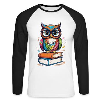 Mignon Livre Illustration Hiboux Amoureux - T-shirt baseball manches longues Homme - blanc/noir - Devant - Nik (191cm)