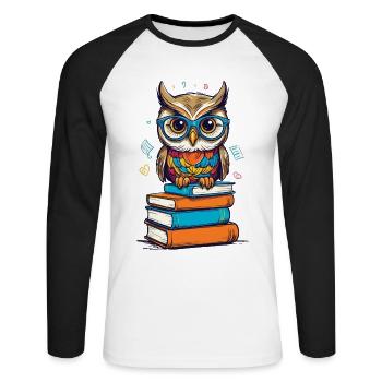 Livres hibou hibou amant mignon livre illustration - T-shirt baseball manches longues Homme - blanc/noir - Devant - Nik (191cm)