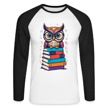 Livres Hibou Enthousiaste Rat de Bibliothèque Cuter - T-shirt baseball manches longues Homme - blanc/noir - Devant - Nik (191cm)